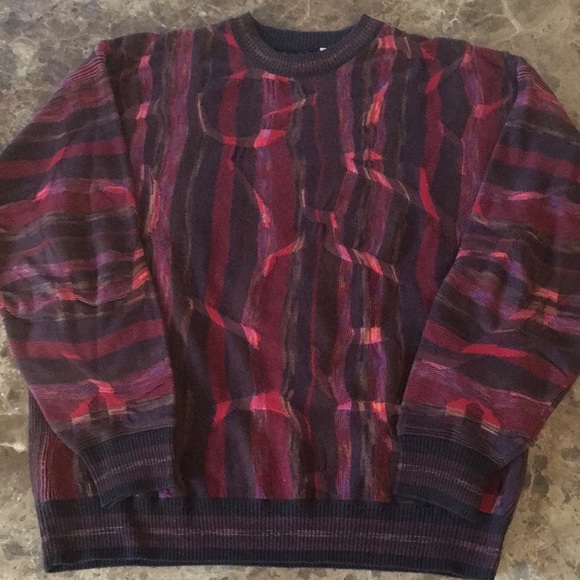 🔥VTG Coogi Style Protege Collection Maroon Multi Textured Crewneck Sweater L - Picture 2 of 11